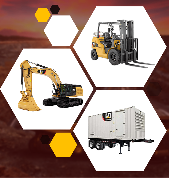 CAT rental equipment in a modern facility, neatly arranged and well-lit. The setting conveys efficiency and professionalism.