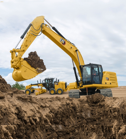 CAT rental equipment in a modern facility, neatly arranged and well-lit. The setting conveys efficiency and professionalism.